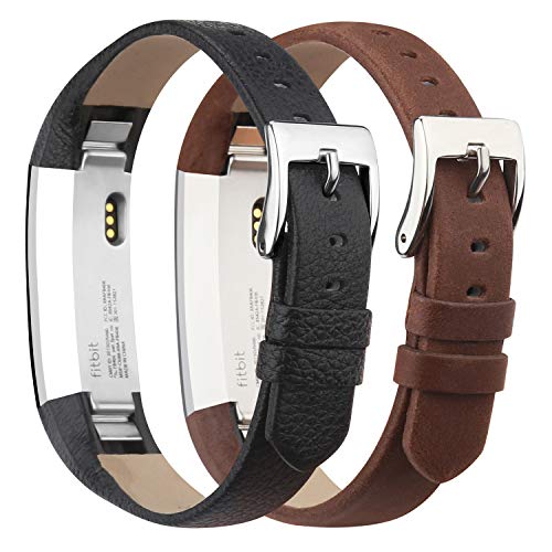 Product Cover iGK Genuine Leather Replacement Compatible for Fitbit Alta Band and Fitbit Alta HR Bands, Leather Wristbands Straps for Women Men 2Packs Black and Coffee Brown