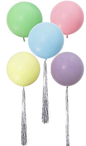 Product Cover Fonder Mols 5pcs 36'' Pastel Jumbo Latex Balloons with Silver Tassels Garland for Unicorn Party Supplies, Rainbow Party, Birthday, Baby Shower Decoration