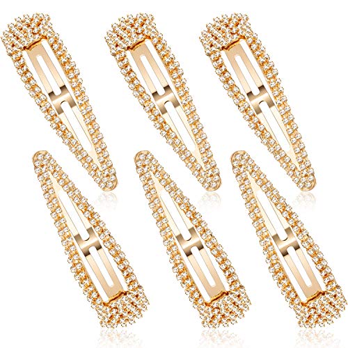 Product Cover 6 Pieces Rhinestone Snap Hair Clips 4 Inch Hair Barrettes Hairpins Crystal Metal Hair Clips for Women Girls Wedding Hair Accessories (Gold)