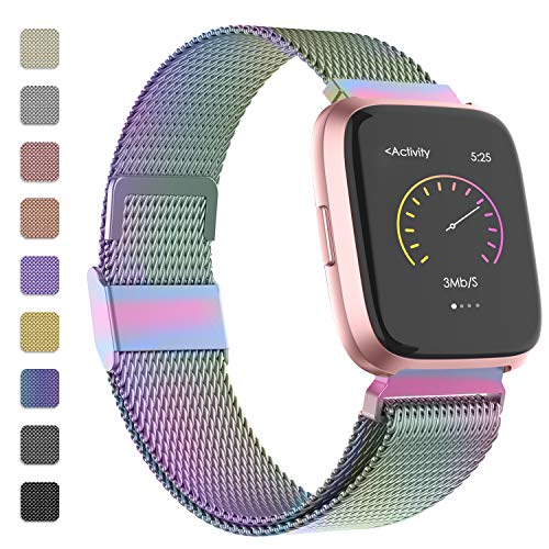 Product Cover iGK Metal Replacement Bands Compatible for Fitbit Versa/Versa Lite Edition/Versa 2, Stainless Steel Loop Metal Mesh Bracelet Unique Magnet Lock Wristbands