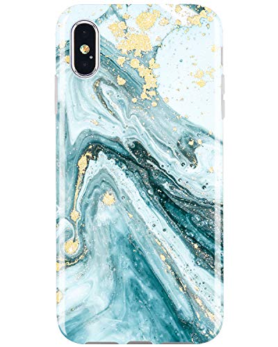 Product Cover JIAXIUFEN Compatible with iPhone Xs Max Case Gold Sparkle Glitter Blue Marble Slim Shockproof Flexible Bumper TPU Soft Case Rubber Silicone Cover Phone Case