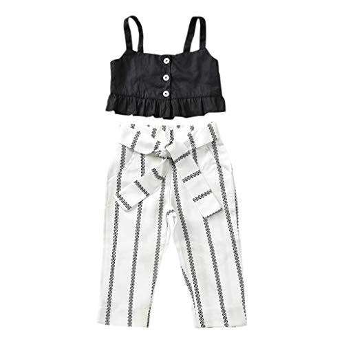 Product Cover Kids Toddler Baby Girl Ruffle Strap Tank Tops+Zebra Stripes Pants Outfit Summer Clothes Two Piece Set
