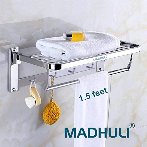Product Cover MADHULI® New Look Stainless Steel 304 Grade Folding Towel Rack for Bathroom/Towel Stand/Hanger/Bathroom Accessories (18 Inch-Chrome Finish)