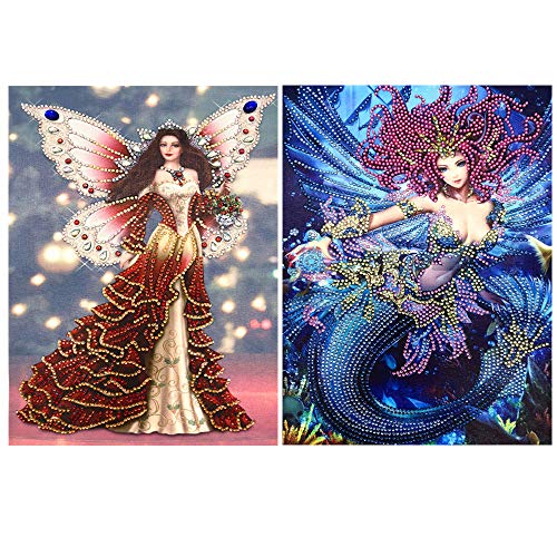 Product Cover 5D Diamond Painting DIY Special Shape Diamond 2 Piece Set Elf and Mermaid Picture Crystal Diamond Painting Adult or Child Handmade Hibah