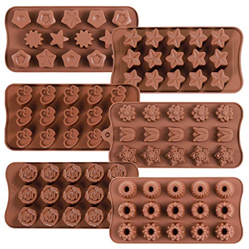 Product Cover 6 Pack Flower Heart and Star Shape Silicone Molds Chocolate Candy Mold, DanziG Silicone Mold for Wedding,Festival, Parties, DIY Enthusiasts-15 Cavity