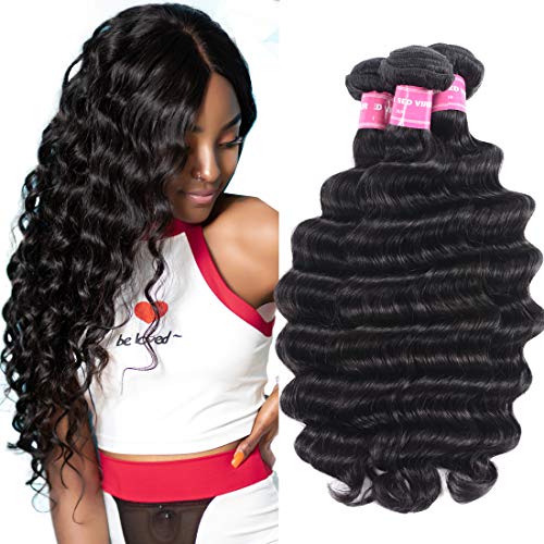 Product Cover UNice Hair 10A Brazilian Loose Deep Wave Hair 3 Bundles, 100% Unprocessed Human Virgin Hair Weave Extensions Natural Color (16 18 20)