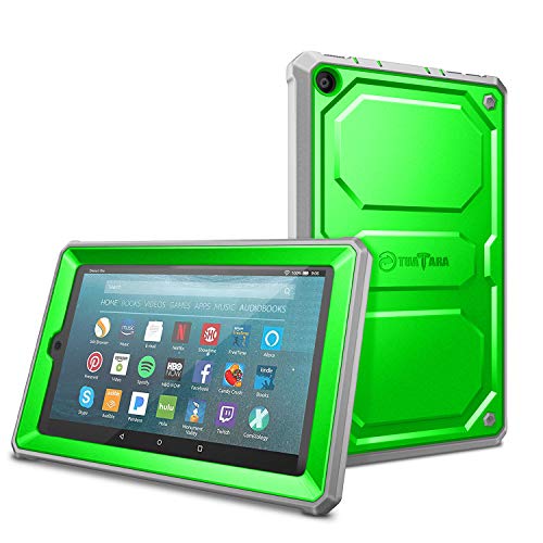 Product Cover Fintie Shockproof Case for All-New Amazon Fire 7 Tablet (9th Generation, 2019 Release) - Rugged Unibody Hybrid Full Protective Bumper Cover with Built-in Screen Protector, Green