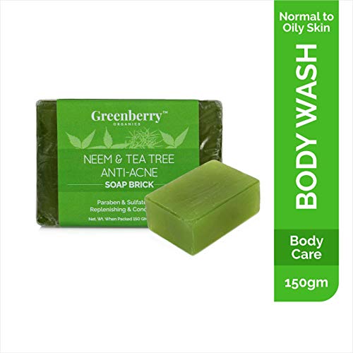 Product Cover Greenberry Organics Neem & Tea Tree Anti-Acne Soap Brick for Men & Women, Paraben & Sulfate Free, 150 GMS