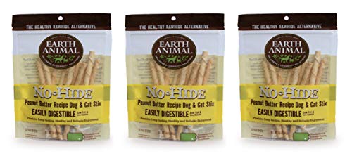 Product Cover Earth Animal 30 Pack of No-Hide Peanut Butter Stix Dog Chews, Vegetarian Rawhide Alternative