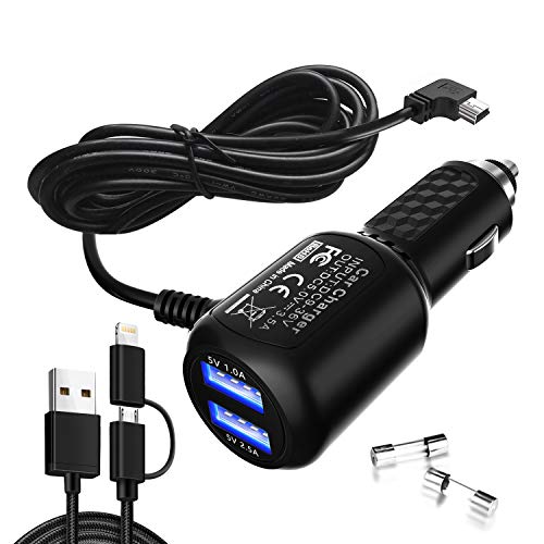 Product Cover Car Charger for Garmin Nuvi,Garmin car Charger,Garmin nuvi car Charger,Garmin GPS Charger Cable,Mini USB Power Cord Cable Dual Port USB Vehicle Power Charging Cable Cord for Garmin Nuvi C255 Dashcam