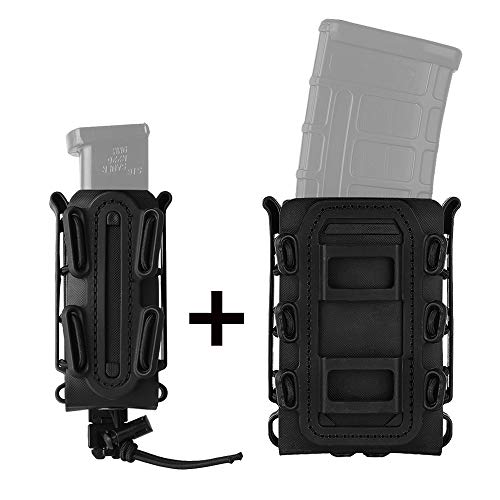 Product Cover KRYDEX 5.56mm 7.62mm M4 M16 Rifle Magazine Pouch + 9mm Pistol Mag Pouch Tactical Softshell Mag Carrier Combo Pouch (Black)