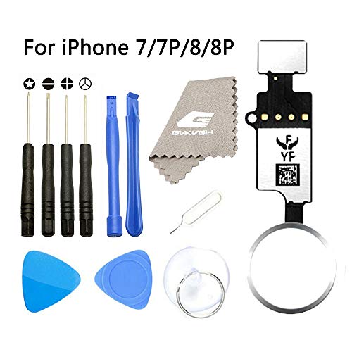 Product Cover Latest Home Button Replacement for iPhone 7 7Plus 8 8Plus,GVKVGIH Home Button Touch ID Main Key Flex Cable Assembly Replacement with Repair Tools for iPhone 7 7P 8 8P (Version4.0 White)