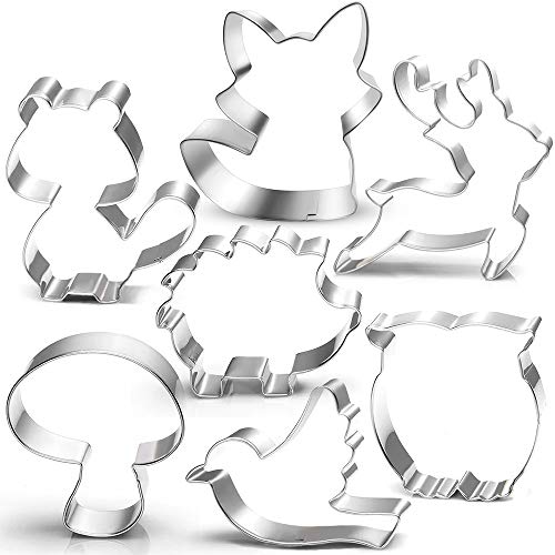Product Cover Woodland Cookie Cutter Set-7 Piece-3 Inches-Fox, Owl, Deer, Bird, Hedgehog, Squirrel, Mushroom, Forest Animal Cookie Cutters Molds for Kids