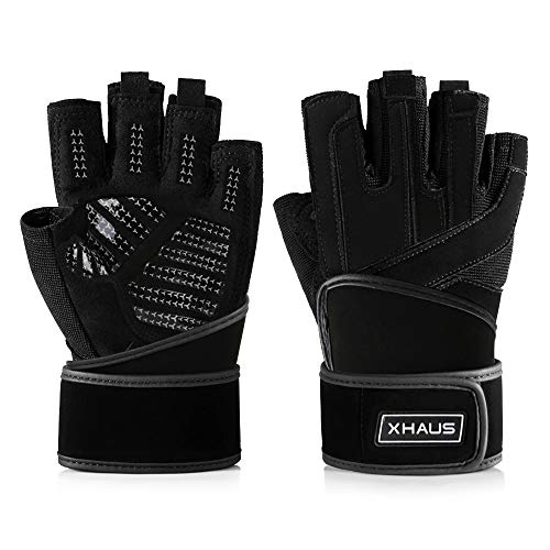 Product Cover Xhaus New Gym Gloves with Built-in Wrist Wraps, Full Palm Protection & Extra Grip. Full Palm Protectio for Pull Ups, Cross Training, Fitness, WODs & Weightlifting. Cross Training for Men & Women