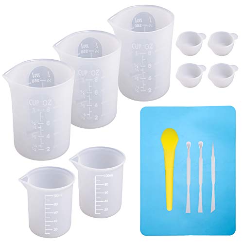Product Cover Large Silicone Measuring Cups and Tools Set Silicone Mixing Cups Stir Sticks Spoons Silicone Mat for Epoxy Resin Casting DIY Slime Art Making Waxing Kitchen