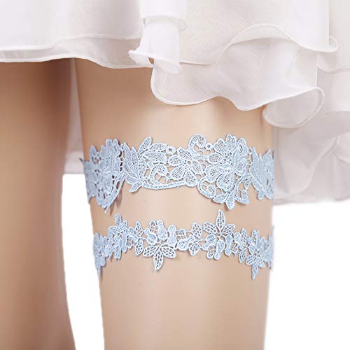Product Cover Lace Garter Set Wedding Garter Belt Flower Floral Design Garter for Bride Light Blue