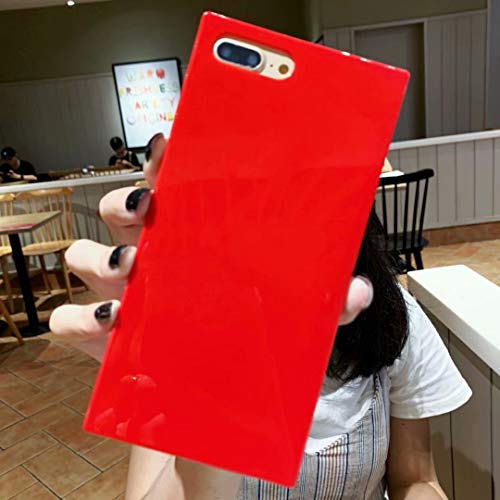 Product Cover iPhone 7 Plus Case Square Shape,Tzomsze iPhone 8 Plus Case Reinforced Corners TPU Cushion，[2019 Cute Candy Color Series] Square TPU Slim Shock Absorption Silicone Case Cover-Red