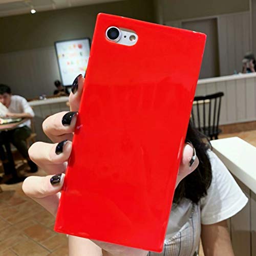 Product Cover iPhone 7 Case Square Shape,Tzomsze Cute iPhone 8 Case Reinforced Corners TPU Cushion,[2019 Cute Candy Color Series] Slim Shock Absorption Silicone Case Cover Compatible for iPhone 7 8 (4.7'')-Red