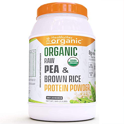 Product Cover HealthyHey Organic USDA Raw Pea & Brown Rice Protein Isolate - 100% Plant Protein Powder - Non GMO & Gluten Free - 1kg (Unflavoured 1KG)