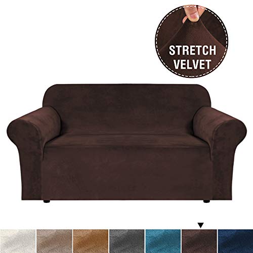 Product Cover H.VERSAILTEX Real Velvet Plush Loveseat Couch Covers, High Stretch Luxury Sofa Slipcover/Loveseat Furniture Cover/Slip Covers for Leather Couch, Bonus Straps on Bottom(58