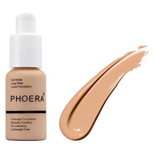 Product Cover Foundation Makeup, PHOERA New 30ml Matte Oil Control Concealer Foundation Cream, Long Lasting Waterproof Matte Liquid Foundation (104 Buff Beige)