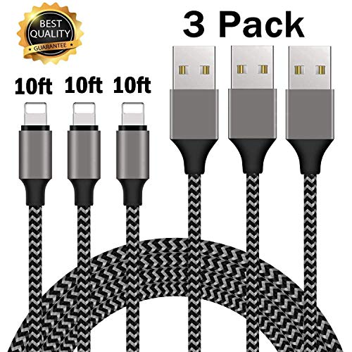Product Cover iPhone Charger, Lightning Cable 3Pack 10Ft iPhone Charger Cable Charging Cord Compatible iPhone XR XS X 8 8Plus 7 7Plus 6S 6Splus 6 6Plus Se 5 5S 5C Ipad iPod & More