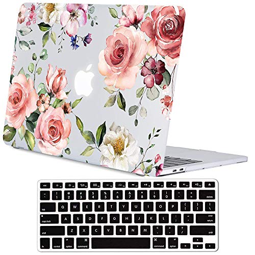 Product Cover Lapac MacBook Pro 13 Inch Case Flower, 2019 2018 2017 2016 Release A2159 A1989 A1706 A1708, Pink Rose Flower Hard Shell Clear Case with Keyboard Cover