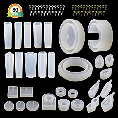 Product Cover LET'S RESIN Resin Jewelry Molds,30pcs Silicone Jewelry Molds, Epoxy UV Resin Molds Including Resin Bangle Molds, Pendant Molds, Ring Molds, and 50pcs Screw Eye Pins