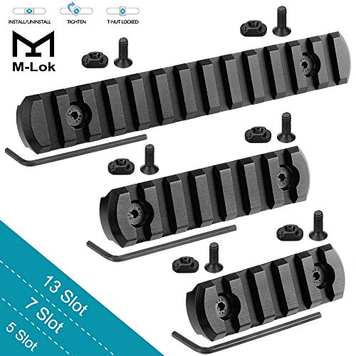 Product Cover GoldCam M-Lok Picatinny Rail, 13-Slot 7-Slot 5-Slot Mlok Aluminum Picatinny Rails Section for M LOK Systems with 7 T-Nuts & 7 Screws & 3 Allen Wrench, 3 Pack - Black