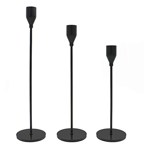 Product Cover WillGail Set of 3 Matte Black Candle Holders for Taper Candles, Modern Decorative Candlestick Holder for Table, Centerpiece for Wedding, Dinning, Party, Fits Thick&Led Candles (Metal Candle Stand)