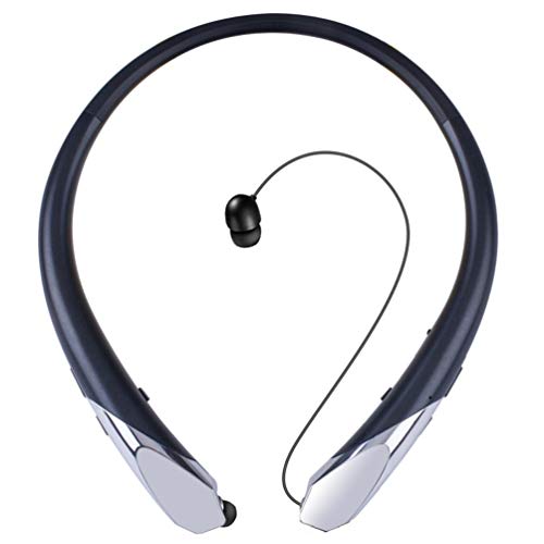 Product Cover Bluetooth Headphones, Wireless Neckband Headset Retractable Earbuds HD Stereo Noise Cancelling Earphones with Mic (Call Vibrate Alert,15 Hrs Playtime, Black 1)