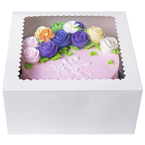 Product Cover [15pcs]White Cake Boxes10 X 10 X 5inch,Kraft Paperboard Bakery Box with Auto-Popup Window (Pack of 15)