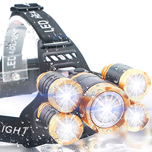Product Cover Soft Digits Headlamp, Ultra Bright 5LED Headlight, USB Rechargeable Head Lamp Flashlight, 4 Modes Waterproof Zoomable Work Light for Outdoors, Household