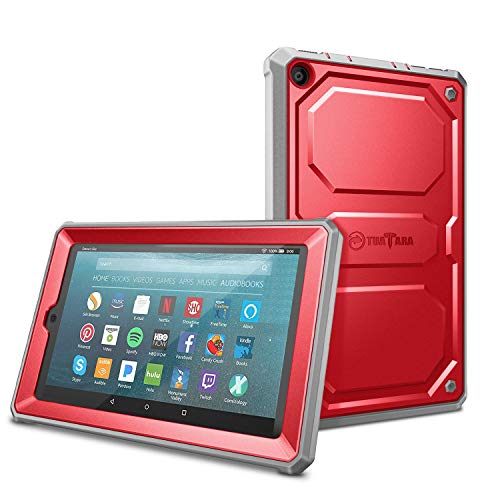 Product Cover Fintie Shockproof Case for All-New Amazon Fire 7 Tablet (9th Generation, 2019 Release) - Rugged Unibody Hybrid Full Protective Bumper Cover with Built-in Screen Protector, Red
