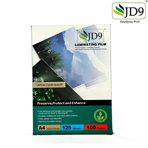 Product Cover JD9 High Glossy Laminating Pouch Film (A4) 125 Microns (225 x 310 mm) Pack of 100 Pcs