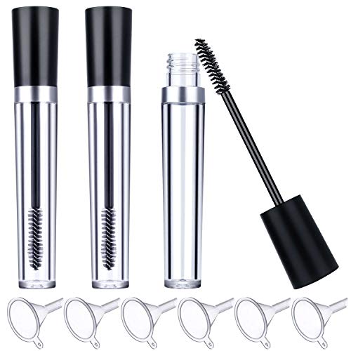 Product Cover Empty Mascara Tube with Eyelash Wand Eyelash Cream Container Bottle for Castor Oil and DIY Cosmetics, Includes 3 tubes, 3 rubber inserts, 6 funnels