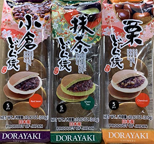 Product Cover Japanese Dorayaki Baked Bean Cake Pack of 3 ( 15 pcs Total ) 32oz Product of JAPAN (Variety Pack of 3)