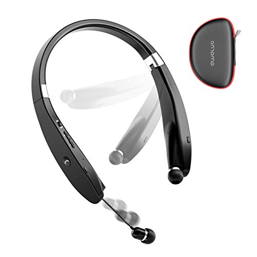 Product Cover AMORNO Foldable Bluetooth Headphones Wireless Neckband Headset with Retractable Earbuds, Sports Sweatproof Noise Cancelling Stereo Earphones with Mic (Black)