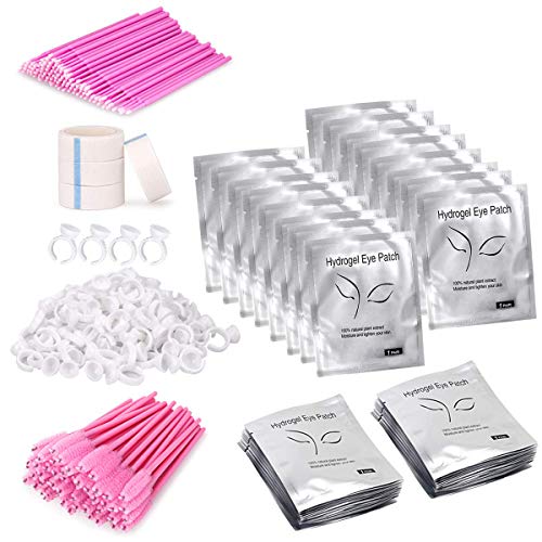 Product Cover Eyelash Extension Supplies 4x100 Packs - Beauty Star 100 Pairs Under Eye Gel Pads, 100 Disposable Mascara Brushes Wands, 100 Micro Applicators Brush, 100 Glue Ring Holder, 4 Medical Tapes