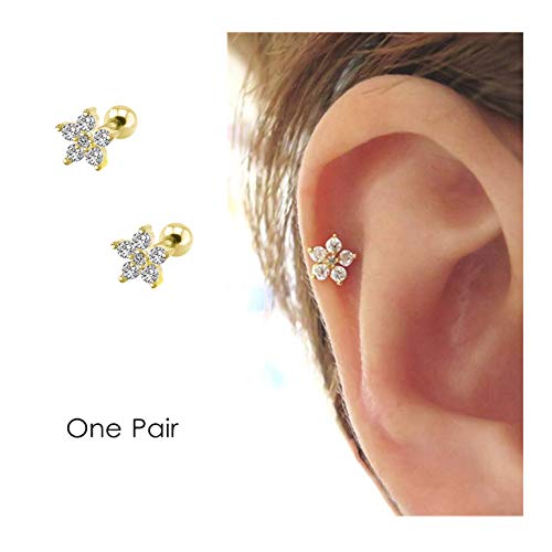 Product Cover Flower Cartilage Earring CZ Stud Mini Earrings Small Tragus Earring Dainty Barbell Ear Helix Conch Rook Piercing for Women Girls