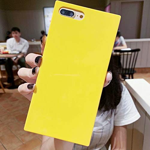 Product Cover iPhone 7 Plus Square Case，Tzomsze iPhone 8 Plus Shiny iPhone Case Reinforced Corners TPU Cushion，[2019 Cute Candy Color Series] Square TPU Slim Shock Absorption Silicone Case Cover-Yellow