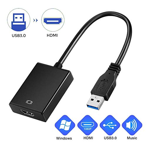 Product Cover USB to HDMI Adapter, HD 1080P Video Audio Converter, USB 3.0 to HDMI Adapter Cable for Multiple Monitors, Support Windows XP/10/8.1/8/7 (Not Mac, Linux, Vista, Chrome, Firestick) (Black)