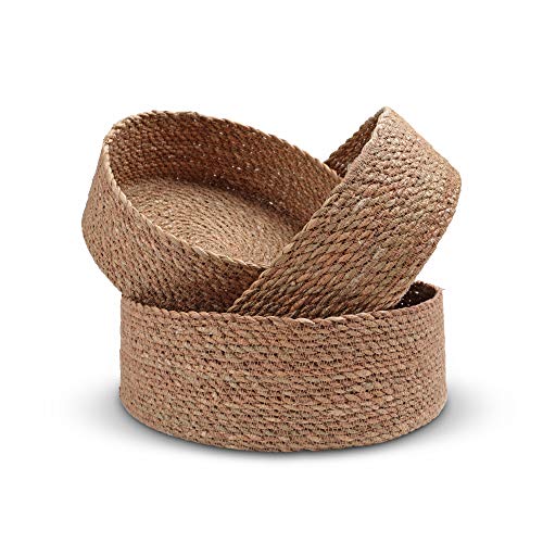 Product Cover Woven Round Seagrass Basket Set for Home - 3 Decorative Storage Baskets for Organizing and Storage - Sustainable, Eco-Friendly Nesting Baskets with Cotton Dust Bag for Coastal and Beach Decor