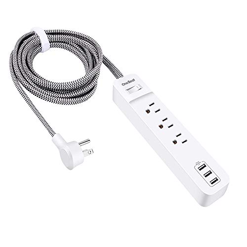 Product Cover Slim Braided Power Strip with 3 Fast USB Ports, Overload Protection Switch for 3 AC Outlet USB Power Strips Surge Protector, Flat Plug with 5Ft Fabric Extension Cord for Home/Office/Travel