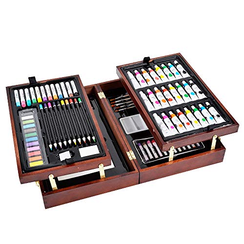 Product Cover Vigorfun Deluxe Art Set in Wooden Case, with Soft & Oil Pastels, Acrylic & Watercolor Paints, Water Color, Sketching, Charcoal & Colored Pencils, Watercolor Cakes and Tools (Wooden)
