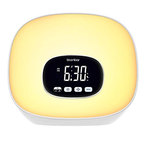 Product Cover Wake-Up Light Alarm Clock Blonbar Sunrise Alarm Clock with Radio for Bedrooms, 7 Colored Night Light, Snooze, Adjustable Brightness and Touch Control for Kids