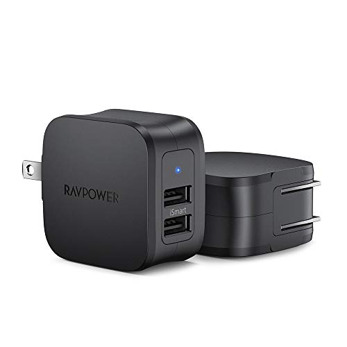 Product Cover USB Wall Charger Adapter RAVPower 2-Pack Dual Port 17W Home Travel Charger with Foldable Plug, iSmart 2.0 Compatible with iPhone 11 Pro Max XS Max XR X, Galaxy S9 S8, Huawei and More (Black)