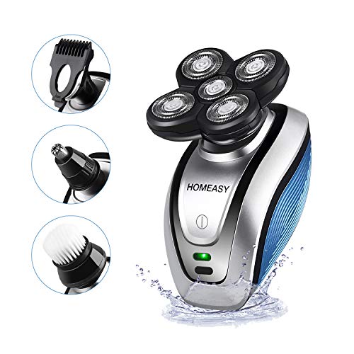 Product Cover Electric Shaver for Men, Homeasy Men Electric Razor Bald Head Shaver Rotary Cordless Hair Clippers Nose Hair Trimmer Waterproof USB Rechargeable with 4D Floating 5 Razor Head (Not Included Adapter)