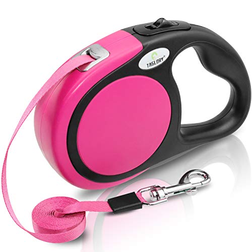 Product Cover Taglory No-Tangle Retractable Dog Leash,Heavy-Duty 16ft Retracting Pet Leash,Strong Nylon Tape,Suitable for Girl Dogs Up to 44 Lbs,Pink