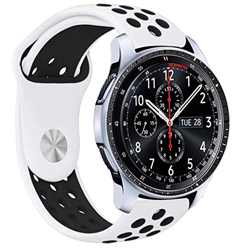 Product Cover Veczom 20mm Watch Band, Quick Release Silicone Breathable Sport Strap Bracelet Wristband Compatible with Samsung Gear Sport, Galaxy Watch 42mm, Ticwatch E, Moto 360 Men 2nd Gen 42mm (White Black 20mm)